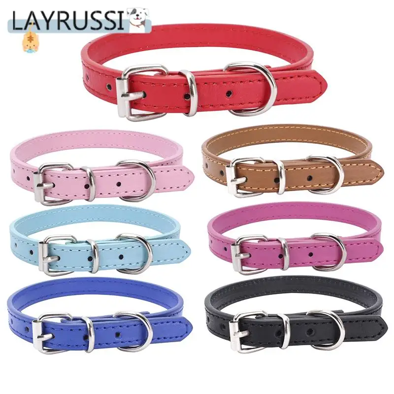 

LAYRUSSI PU Leather Pet Cat Collars Colorful Solid Color Dogs Collar Pet Supplies Medium Kitten Puppy Adjustable Collars Strap