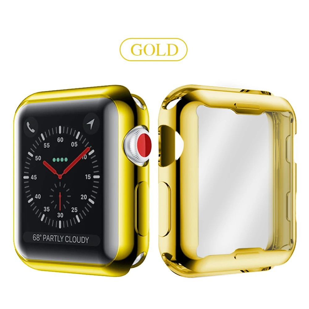 Тонкий чехол для часов для Apple Watch корпус 5 4, версия 1, 2, 3, ремешок 42 мм, 38 мм, версия мягкий прозрачный TPU Экран протектор для наручных часов iWatch, 44 мм 40 мм аксессуары - Цвет: Gold