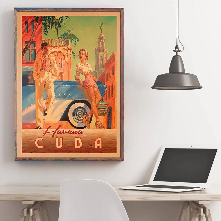 Cuba Пейзаж Плакат ручная роспись праздник рисунок стены Искусство Наклейка оберточная бумага в винтажном стиле отель гостиная домашний декор 42x30 см