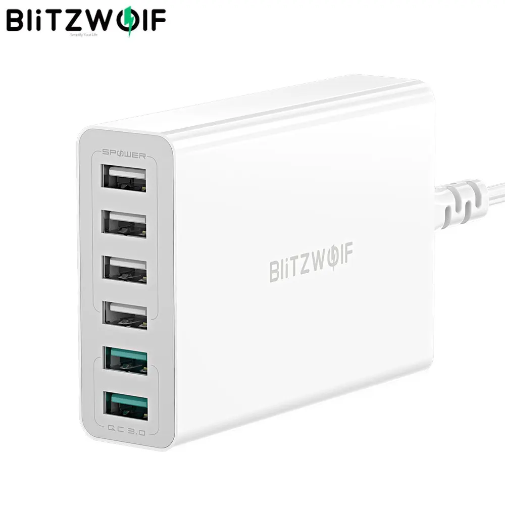 

BlitzWolf BW-S15 60W 6-Port USB Charger Dual QC3.0 Desktop Charging Station Smart Charger EU AU US Plug Adapter Phone Chargers