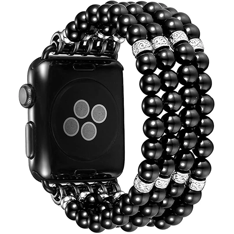 

Ремешок из нержавеющей стали для apple watch 6 5 4 3, браслет с жемчужинами и бриллиантами для iwatch series 40/44 мм 38/42 мм
