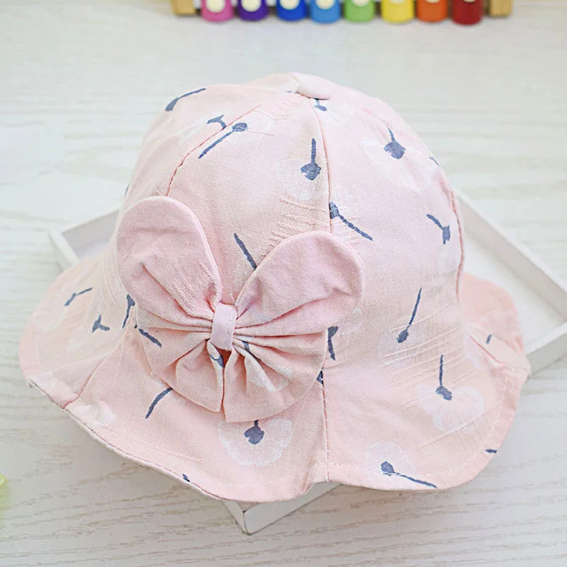 New Bow Summer Spring Baby Bucket Hat Kids Girls Wide Brim Flowers Print Girl Fisherman Sun Princess Children's Panama Cap | Детская