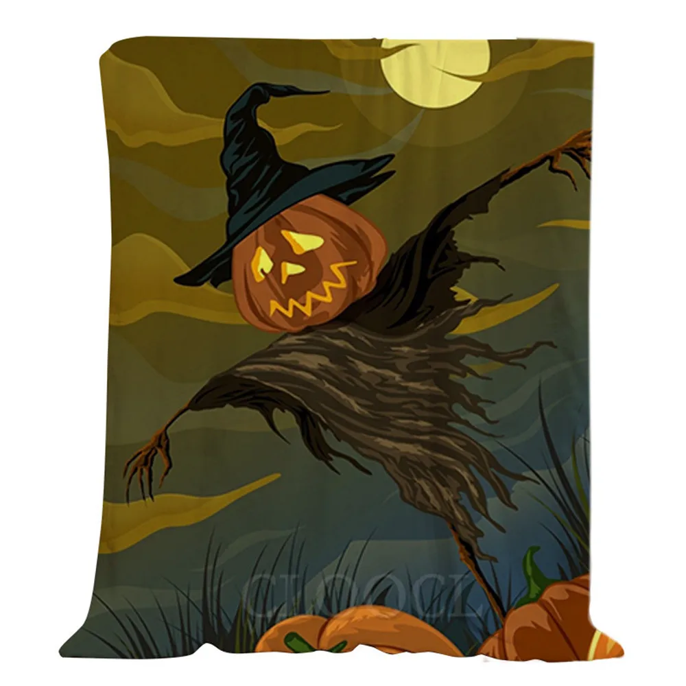 

CLOOCL Halloween Theme Flannel Blankets Pumpkin Scarecrow In The Moonlit Night Plush Quilts Fastival Party Fun Harajuku Blanket