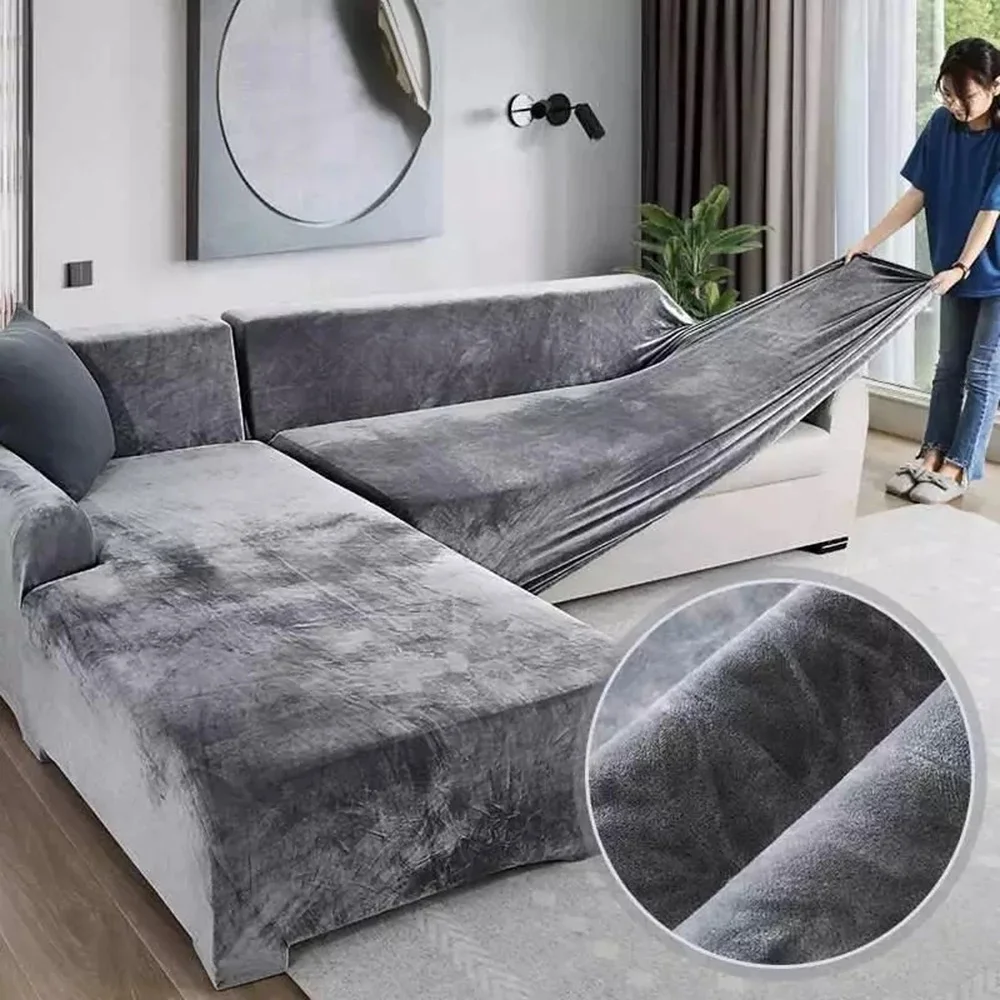 

Бархатный плюшевый L-образный чехол для дивана в гостиную, эластичный чехол для мебели, дивана, кресла, шезлонг, угловой чехол для дивана, эла...