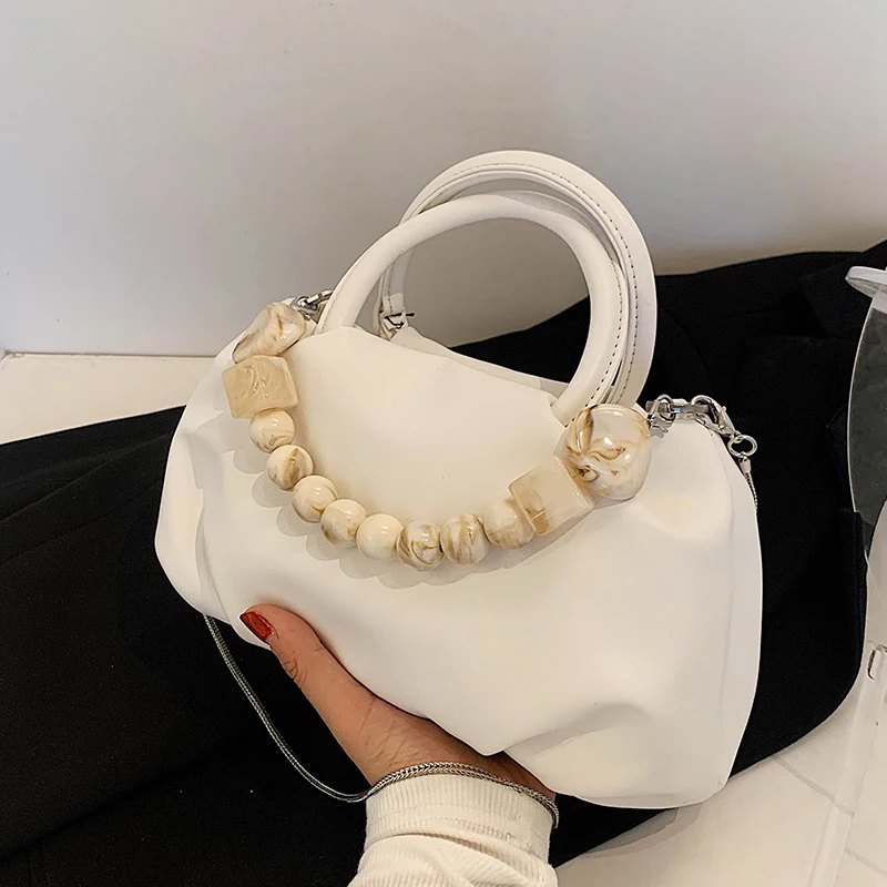 

Bead Designer Pu Leather Crossbody Tote Bags for Women 2021 Summer Fashion Small Handbags Fashion Green Yellow White