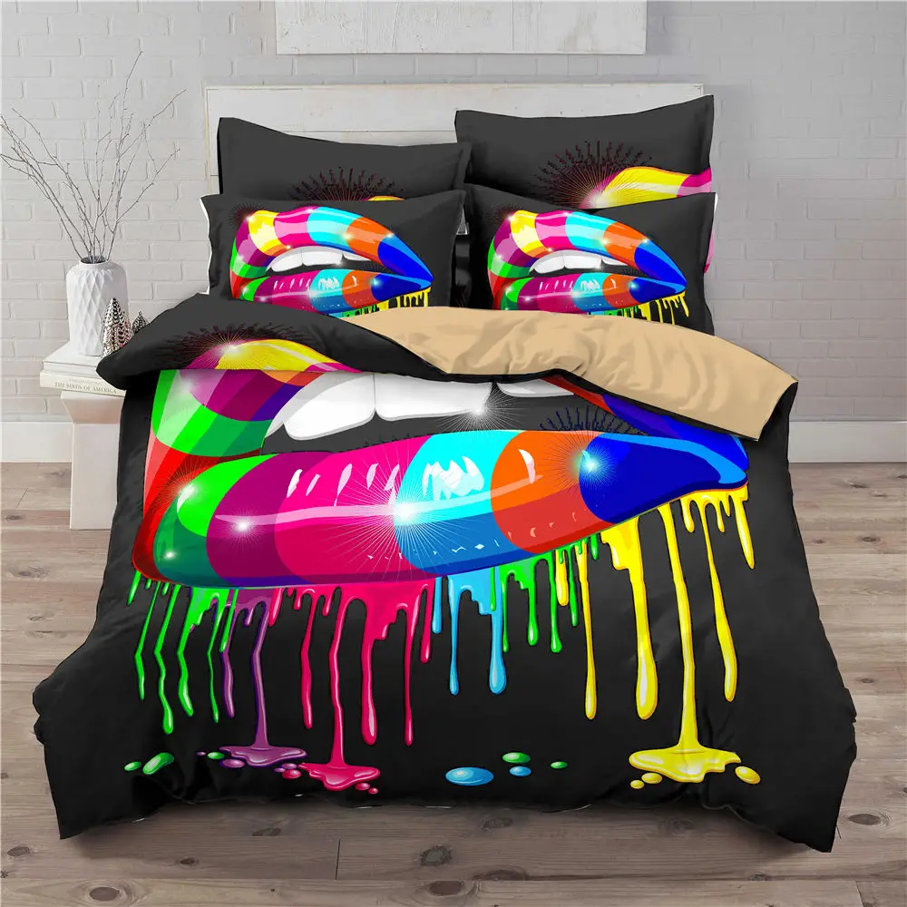 

3d Bedding Sets Sexy Girl Lips Print King Luxury Bedroom Duvet Cover and Pillowcase Bed Set 220*240cm 2/3pc Adults Quilt Cover