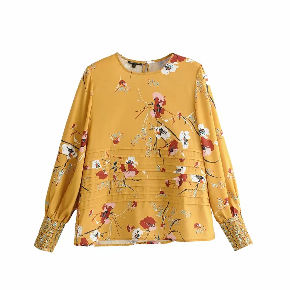Женская шифоновая блузка с цветочным рисунком ZA желтая длинным рукавом лето 2020 |