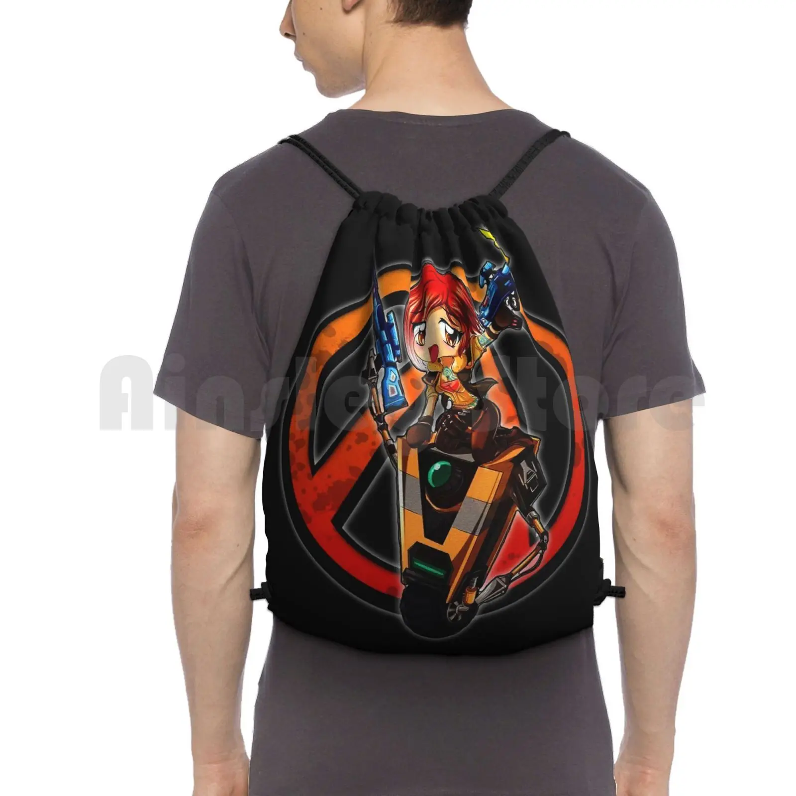 

Its All About The Fun , Cute Siren Riding Claptrap Backpack Drawstring Bags Gym Bag Waterproof Claptrap Games Gaming Fan