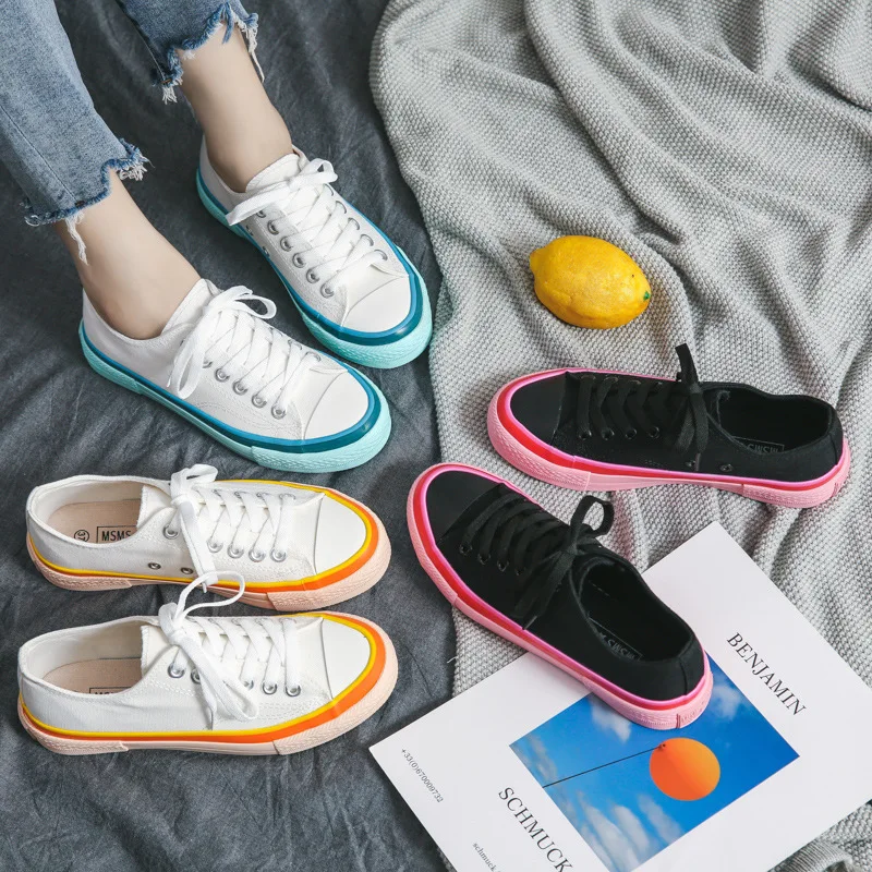 

Spring/Autumn 2021 New Women Canvas Shoes Low Cut Breathable Fashion Sneakers Flats Shoes Woman Lace-up Shallow Ladies Shoes