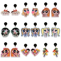 acrylic black drop earrings cartoon girl print pattern earrings cartoon girl character stud earrings