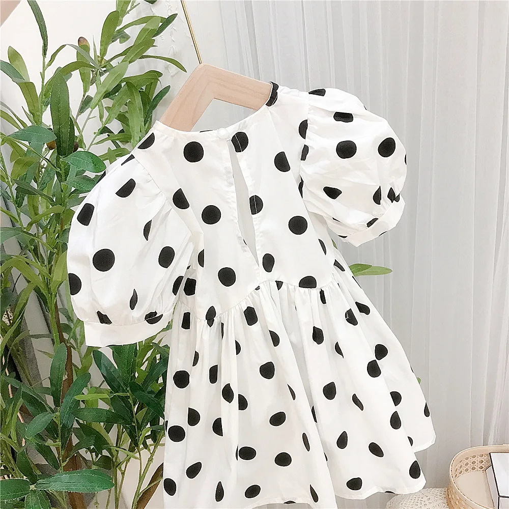 

Toddler Girl Dot Dress Puff Sleeve White Princess Dress New Design Backless Casual Summer Dress for Children Clothes
