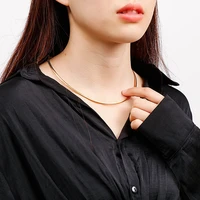 pretty choker chain stainless steel gold flat thin link collar beauty womens girls necklace 45cm