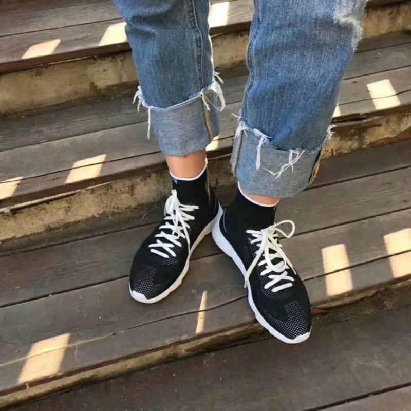 Женские повседневные эластичные кроссовки носки черные дышащие на массивной