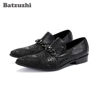 batzuzhi italian leather mens dress shoes pointed toe black genuine leather shoes men slip on business oxford shoes us6 us12