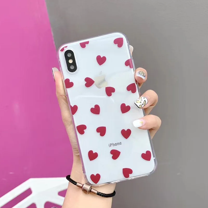 Lovebay Love Heart для iPhone 6, 6 s, 7, 8 Plus, X, XR, XS Max, 11 Pro, Max, 5, 5S, SE, чехол для телефона с волнистыми точками, прозрачный мягкий ТПУ для iPhone X - Цвет: AC3110 Red