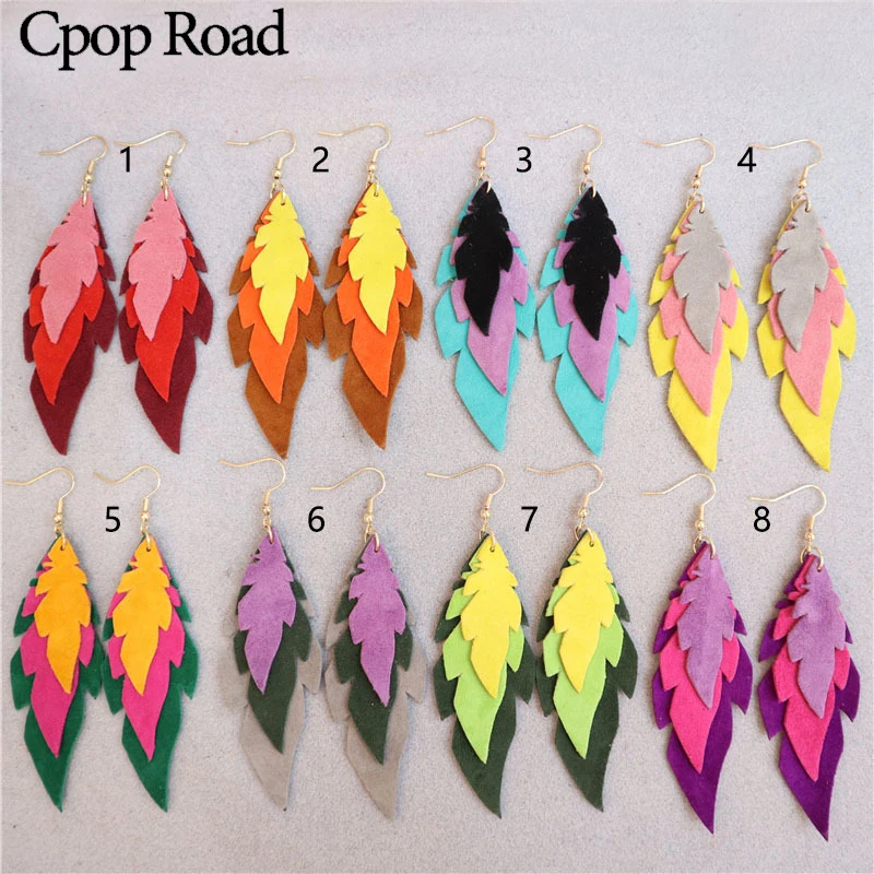

Cpop New Trendy Multilayer Leaf Genuine Goat Leather Earrings for Women Creative Fashion Statement Earrings Jewelry Accessories