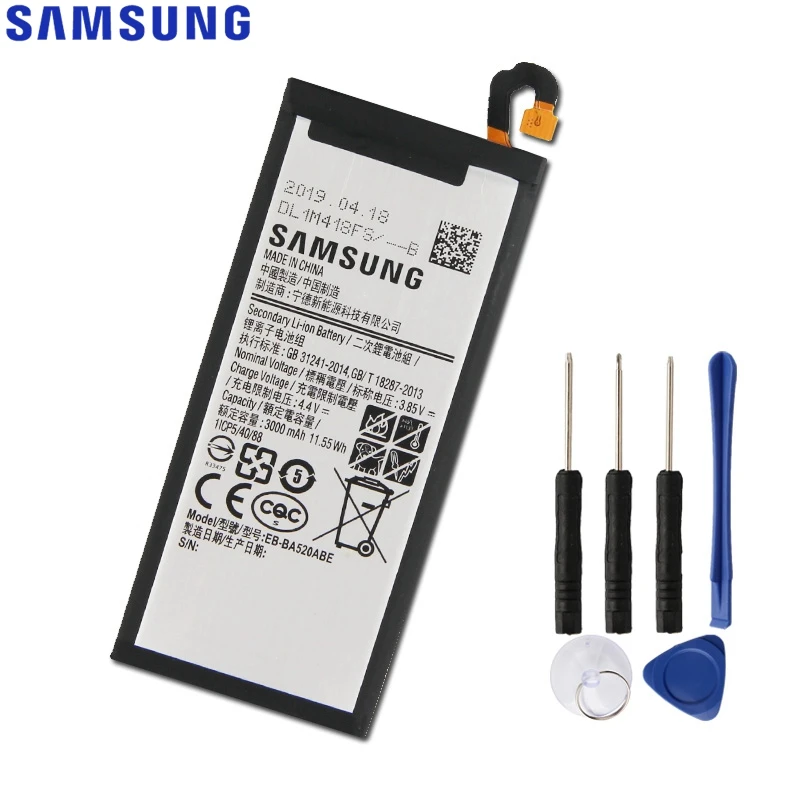 Оригинальная сменная батарея samsung для Galaxy, A5, A520F, SM-A520F, настоящая батарея для телефона, EB-BA520ABE, 3000 мА/ч