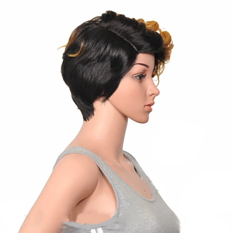 HAIRJOY женский специальный смешанный цвет боковая часть короткий кудрявый синтетический парик для волос