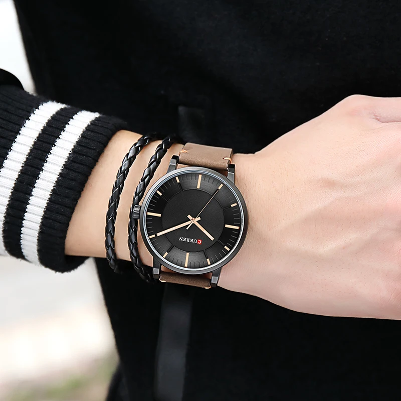 CURREN повседневные мужские водонепроницаемые часы с кожаным ремешком спортивные