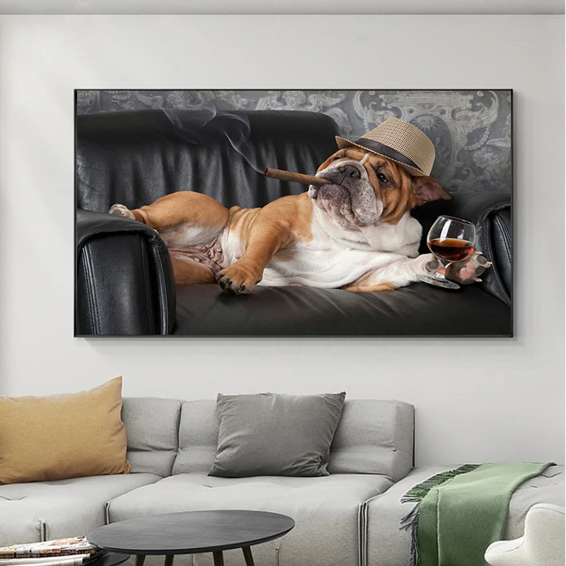 

Funny Dog Smoking And Drinking Wine Posters HD Prints Painting on Canvas Wall Art Pictures for Kids Room Home Decor No Frame