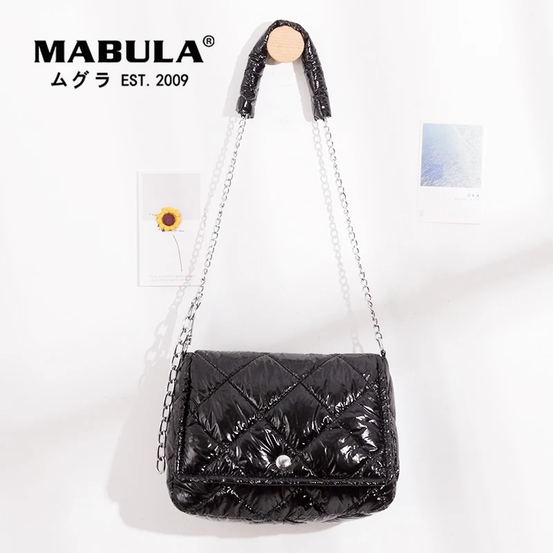 

MABULA модная мягкая Женская Стеганая сумка с перьевым наполнителем, сумка-подушка через плечо, зимняя мягкая хлопковая сумка через плечо
