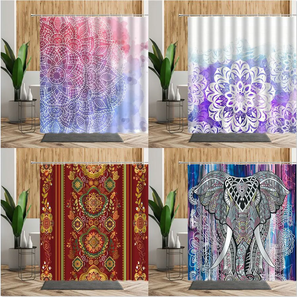 

Водонепроницаемая Штора для ванной, с геометрическим принтом, в индийском стиле, с крючком, цветочный узор в виде мандалы