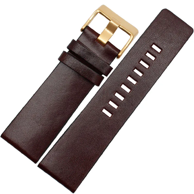 dark brown gold Браслет из натуральной кожи для наручных часов 22 24 26 28 30 мм наручные часы для дизеля DZ7313 | DZ7322 | DZ7257 ремешок для часов - Цвет ремешка: dark brown gold