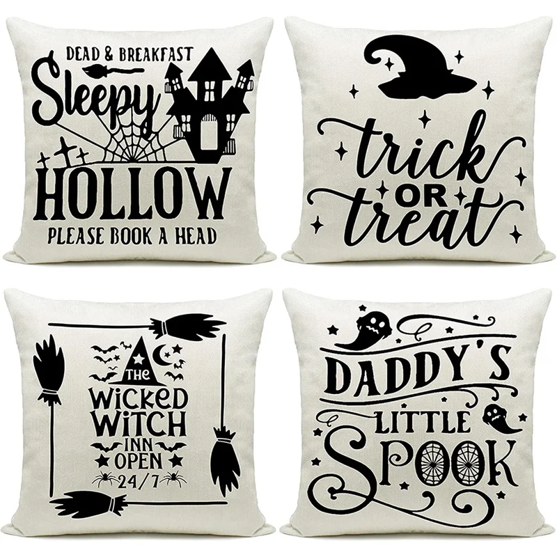 

Halloween Pillow Covers 18X18 Set of 4 Cushion Cover Farmhouse Halloween Decor Pillowcases for Sofa Couch Decorations