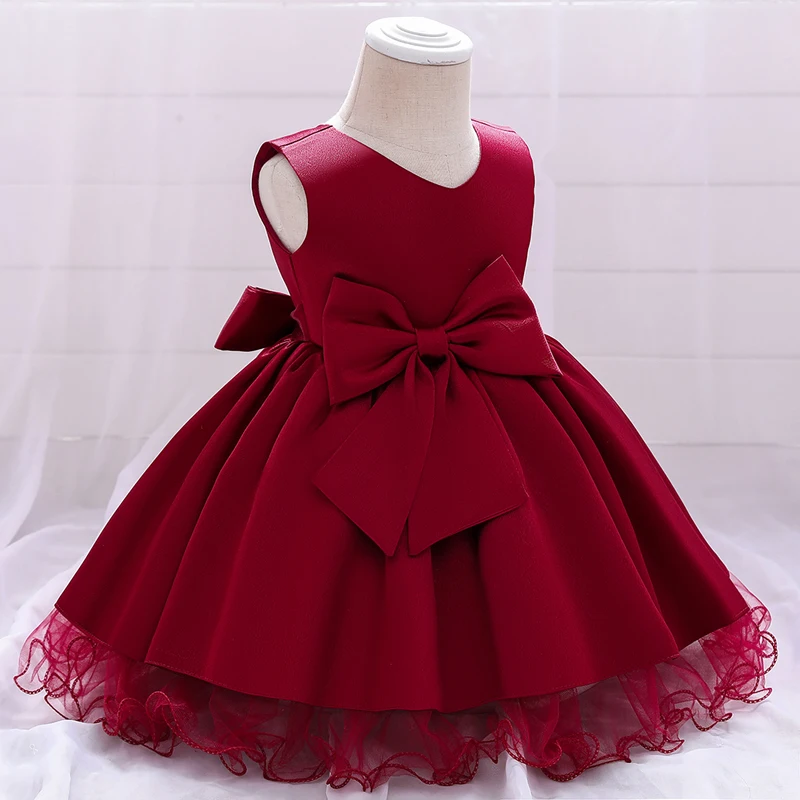 

Backless Big BowChristening Princess WeddingToddler Birthday Party Children Baptism Baby Girl ClothesSummer Dresses Vestidos