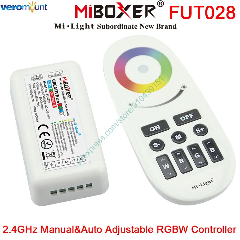 

MiBoxer FUT028 2.4GHz Manual & Auto Adjustable RGBW LED Strip Controller DC12/24V 10A Singal Transmission Group Synchronization