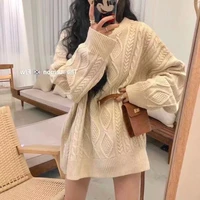 2020 fashion sweater dress women autumn winter long sleeve loose elegant dresses knitted plus size robe pull femme hiver