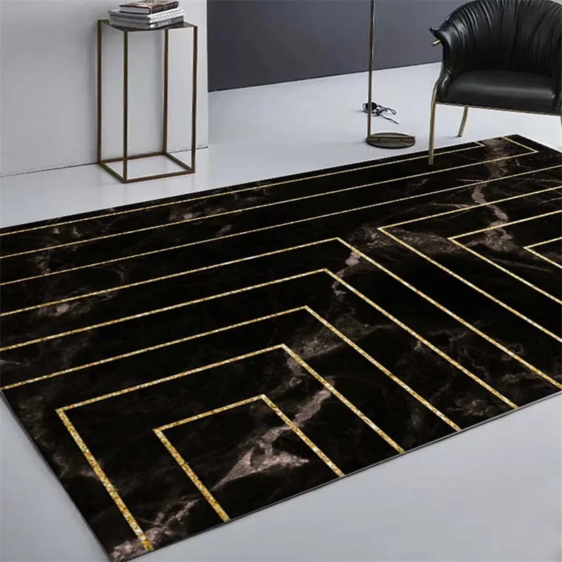 

stylish imitation black marble gold geometric line cushion bedroom living room non-slip bedding carpet