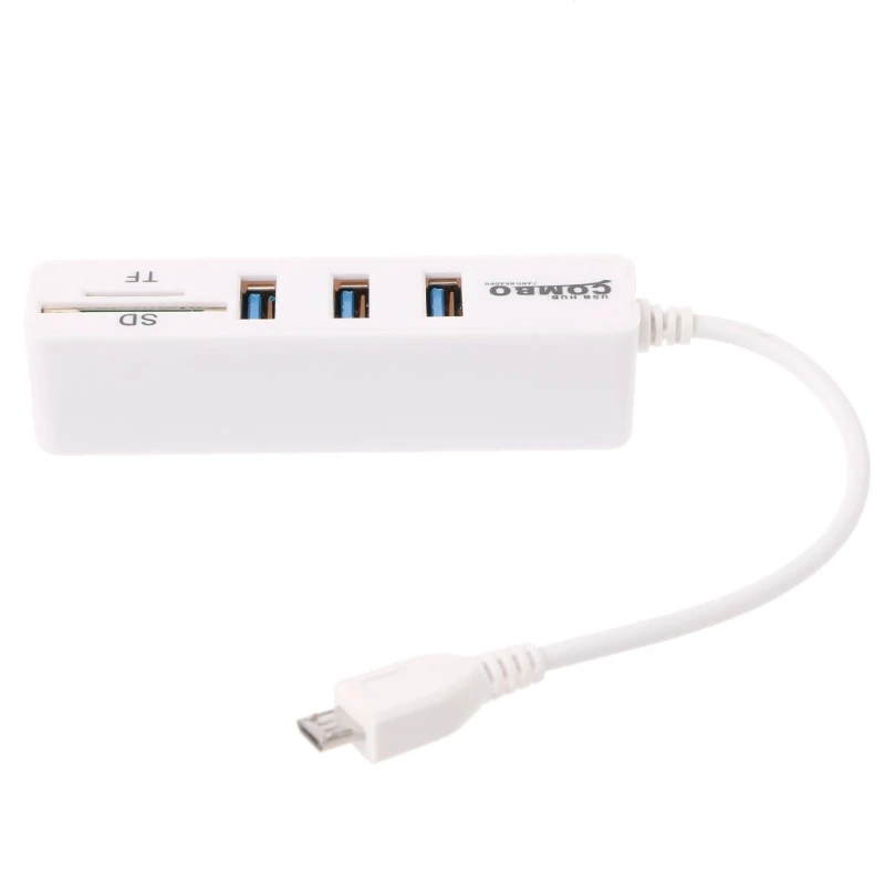 

3 Port USB 2.0 Hub Splitter Combo Micro USB Connector Cable OTG SD/TF Card Reader