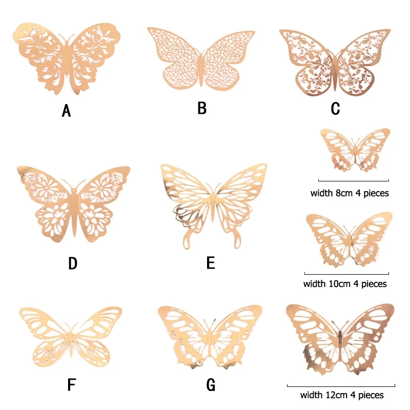 

12Pcs New 3D Wall Stickers Golden Silver Hollow Butterfly Wall Stickers DIY Party Decorations Wall Decals Wedding Fridge sticker