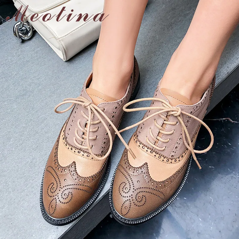 Meotina/Женская обувь из овечьей кожи на плоской подошве Обувь с перфорацией типа