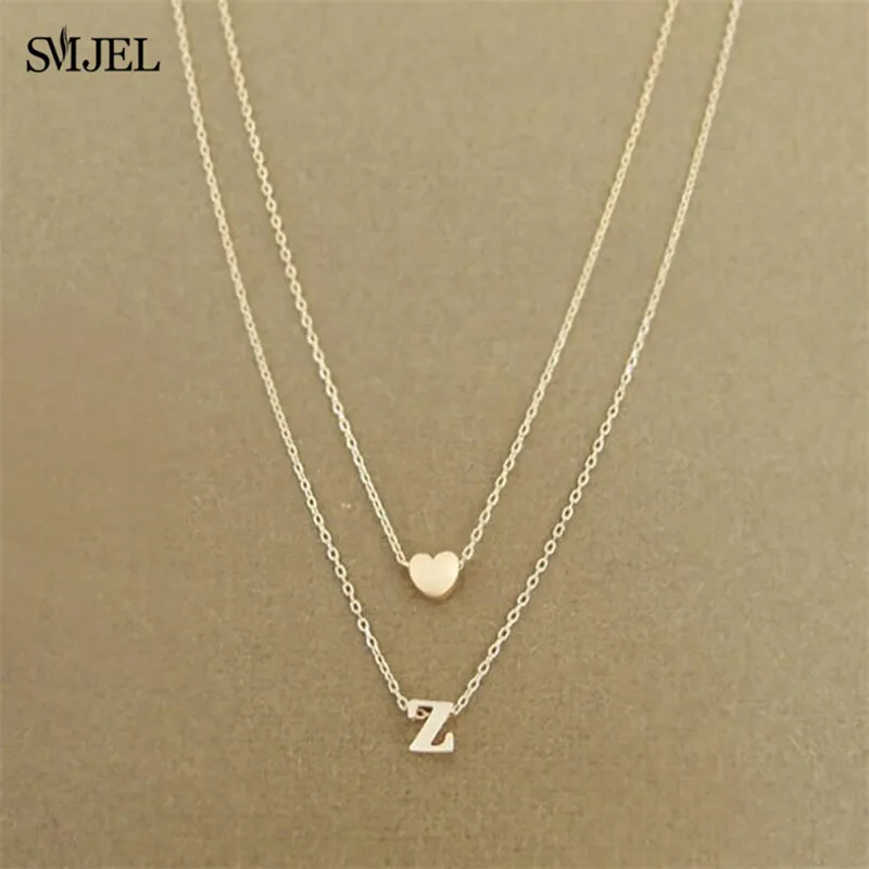 

SMJEL Bijoux Tiny Heart Initial Double layer Necklace Women Personalize Letter Necklace 26 Letter Name Jewelry Girlfriend Gift