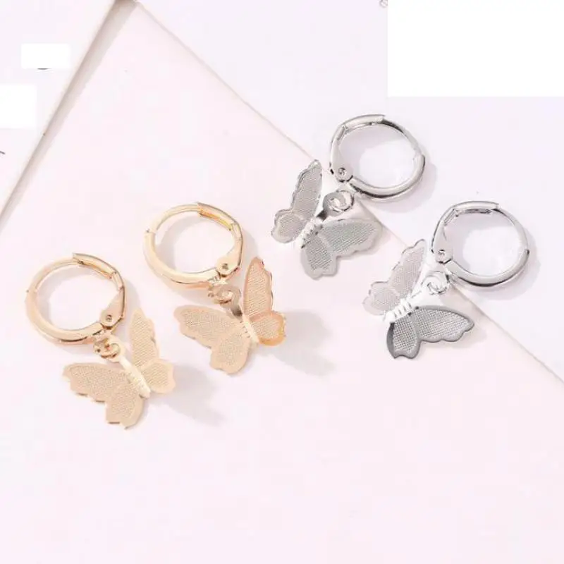 Милые серьги подвески с матовой бабочкой модные золотого и серебряного цвета для