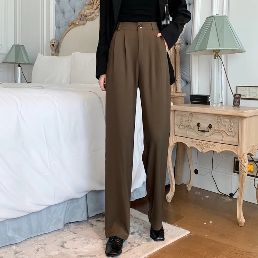 Fdfklak Korean High Waist Loose Straight Vintage Mopping Pants 2022 Spring Autumn New Casual Ladies Solid Long Trousers