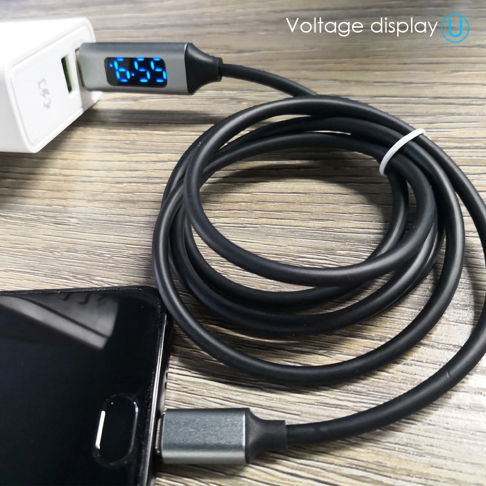 Кабель URVNS Micro USB/Type C со светодиодный ным дисплеем для быстрой зарядки мобильный