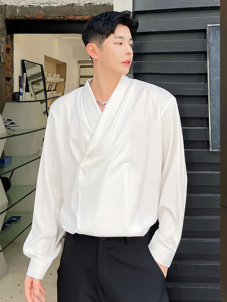 

Рубашка мужская с длинным рукавом, свитер в Корейском стиле, Повседневная тонкая блуза свободного кроя, винтажная уличная одежда в японском...