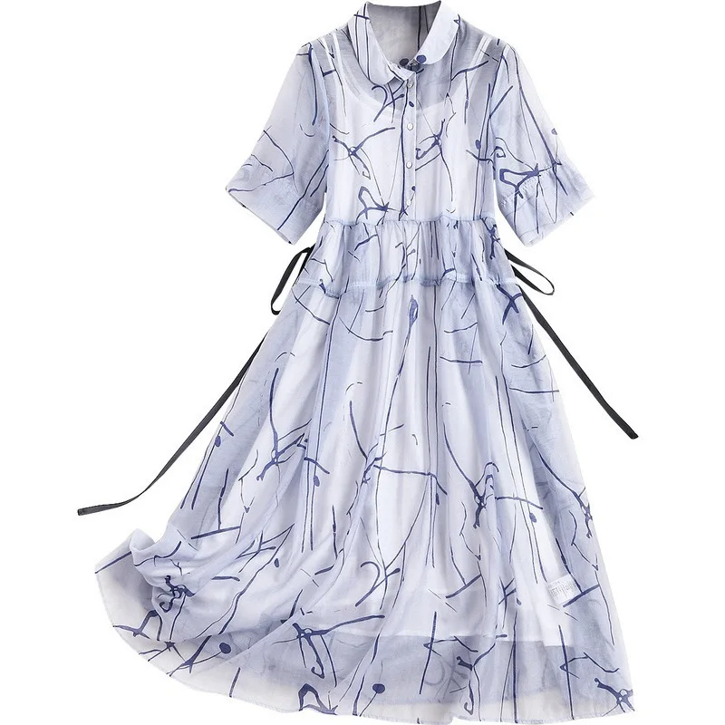 

New Fashion 2020 Autumn Runway Shirt Dress Women Short Sleeve Single-Breasted Vintage Printed A Line Dress Female Sashes Dress