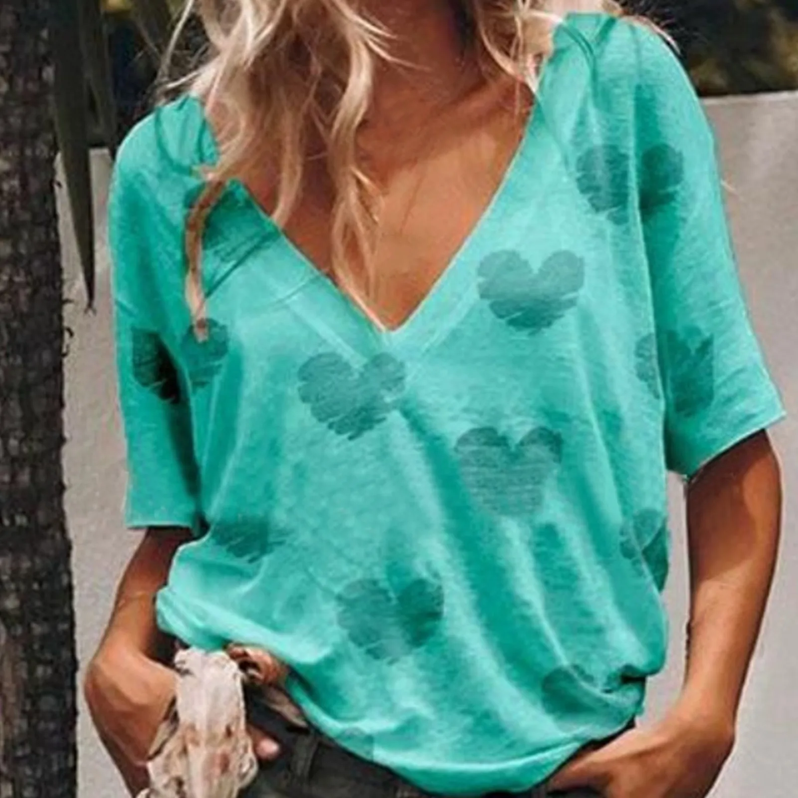 

Camiseta con estampado en forma de corazon para mujer ropa informal con grafico Harajuku de manga corta para mujer de ocio