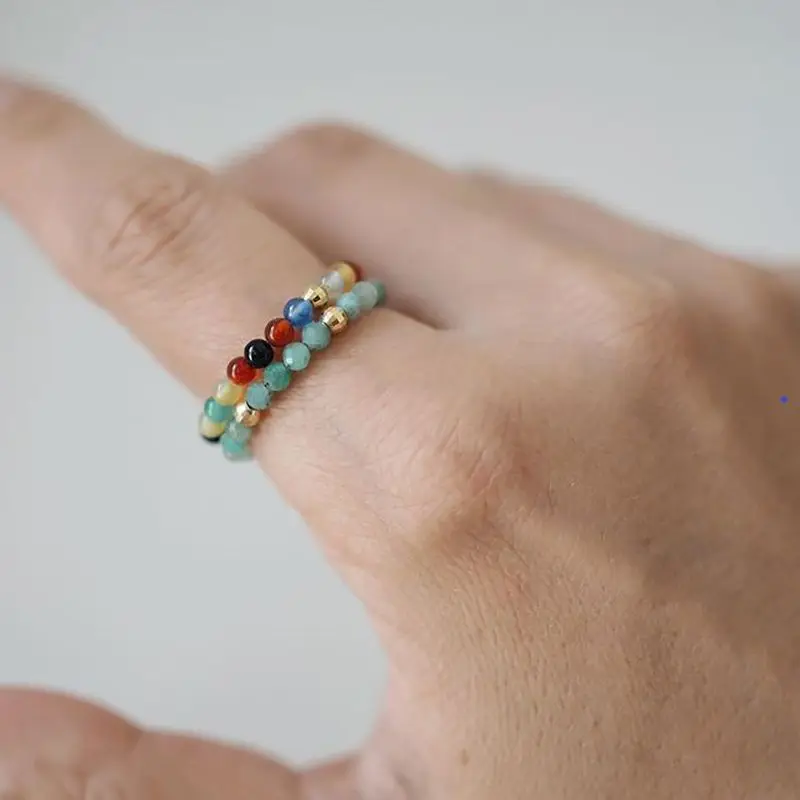 Женское кольцо с бусинами из натурального камня нержавеющей стали | Украшения и