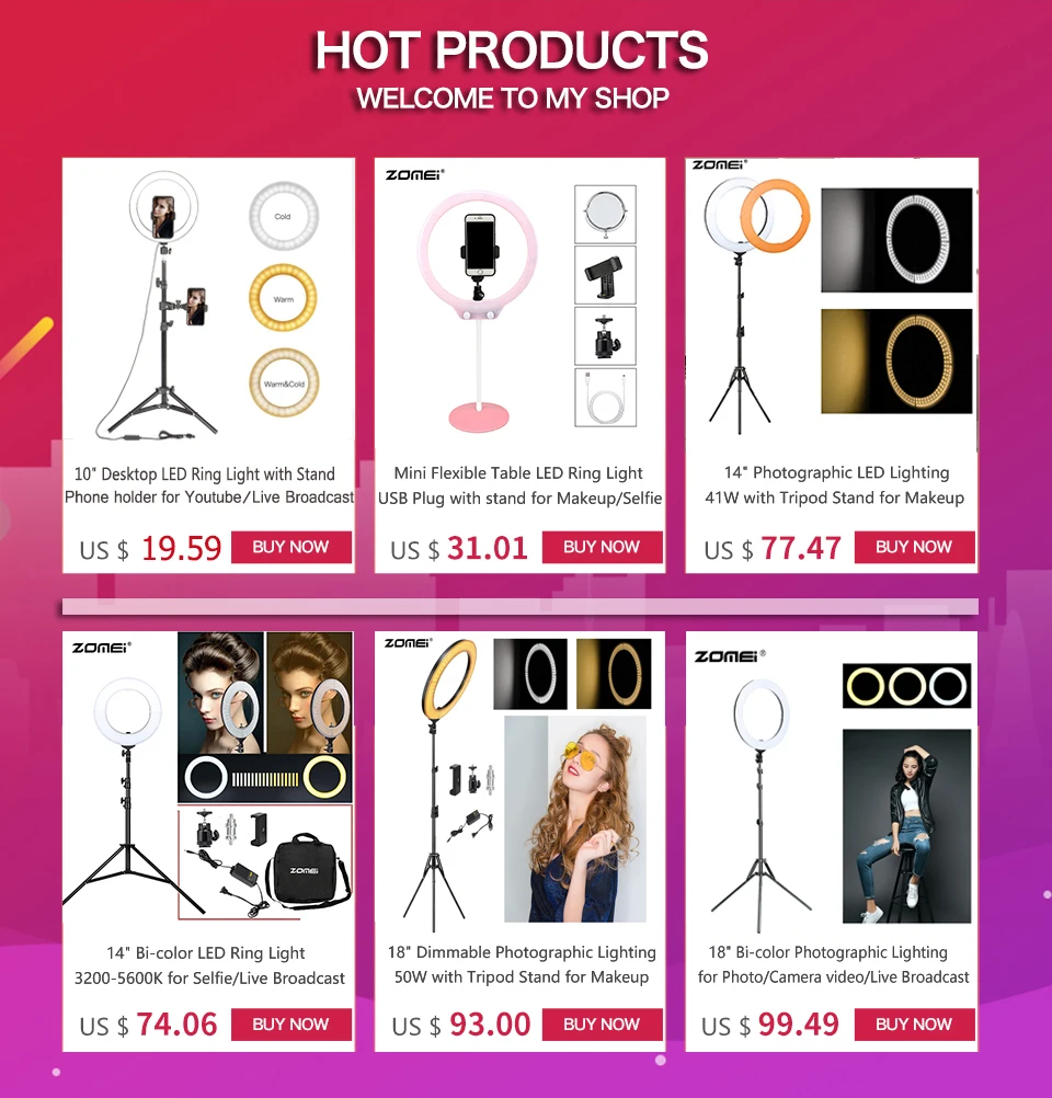 Walkingway 6" Photography Lighting Dimmable LED Selfie Light Ring Light Youtube Live Video Makeup Photo Studio Light USB Plug
