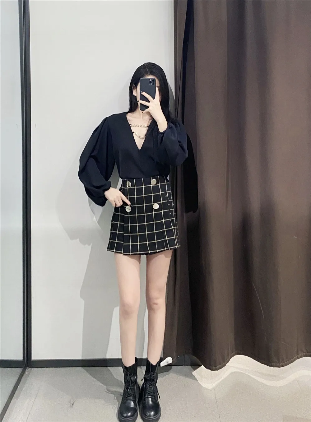 

Women's skirts 2021 spring and summer popular plaid print button decoration sexy fashion elegant sexy retro casual mini skirt