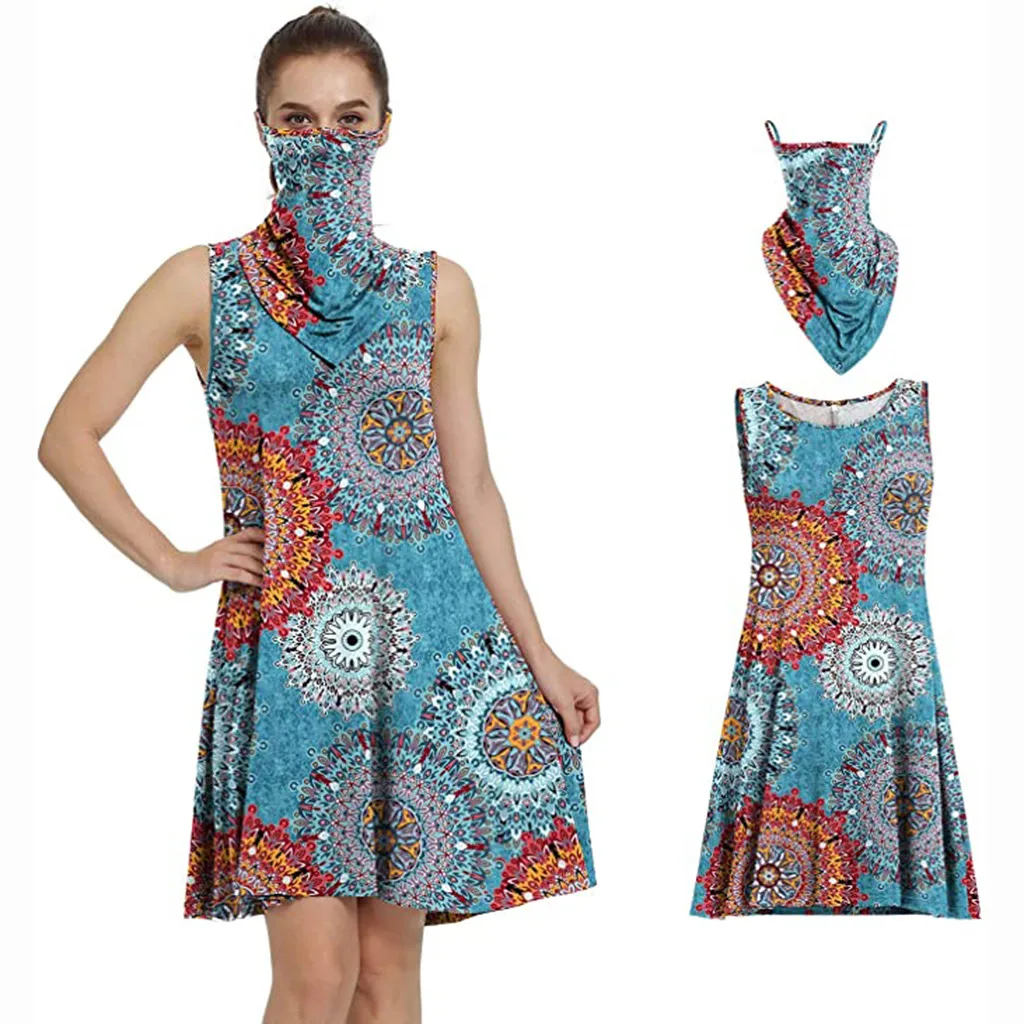 Женское летнее платье без рукавов повседневные банданы с петлями для ушей