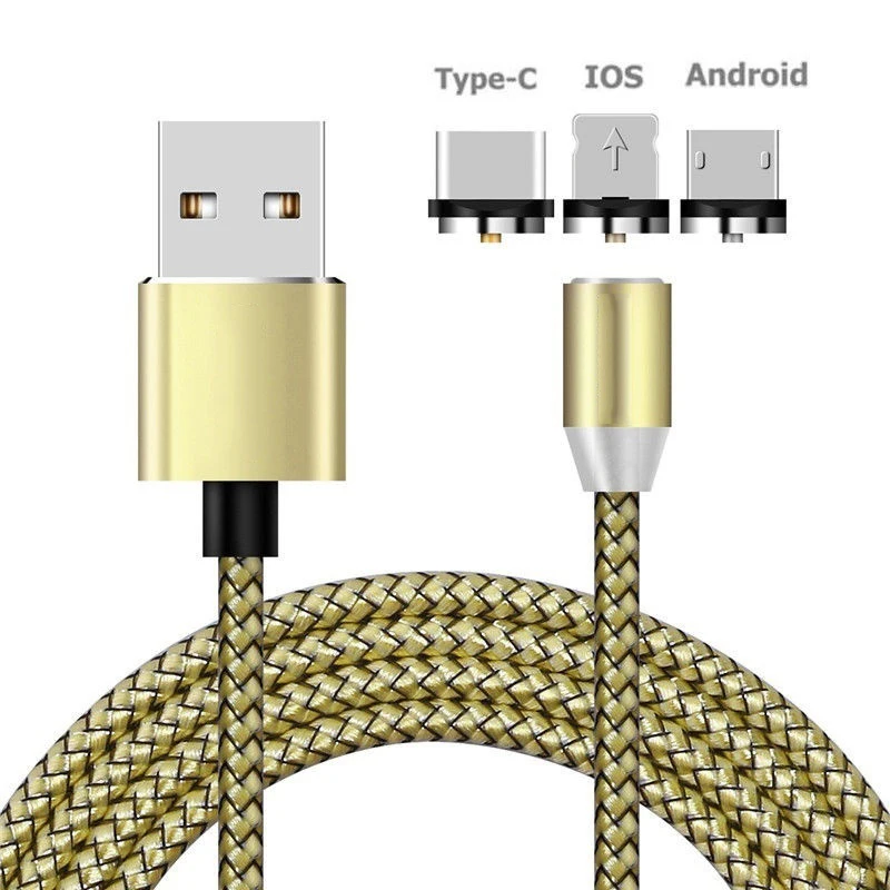 Магнитный usb-кабель для быстрой зарядки, Тип C, микрокабель, светодиодный, нейлоновая оплетка, тип-c, магнитное зарядное устройство для iPhone 6, 7, 8 X XS, телефонный кабель