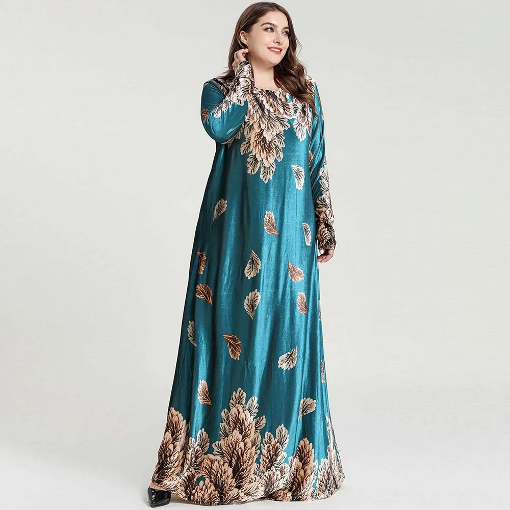 Abayas For Women Muslim Abaya Dress Plus Size Velvet Winter Dresses Elegant Party Fashion Oversize Dubai Islamic Clothing Green |
