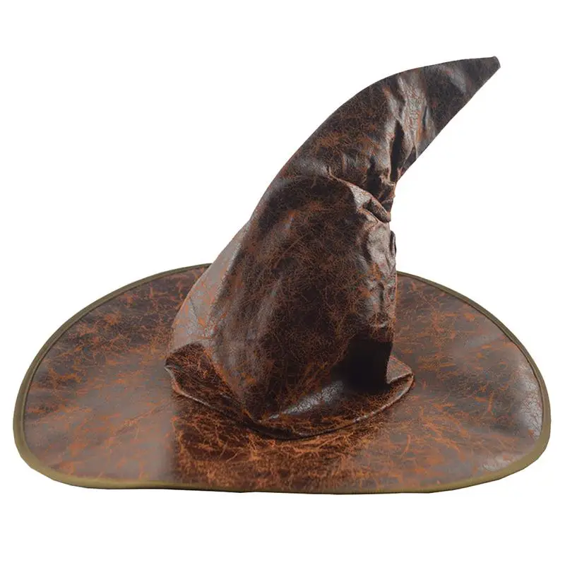 

Leather Witch Wizard Hats Fashion Party Headgear Halloween Party Props Cosplay Costume Accessories for Children Adult (Brown)