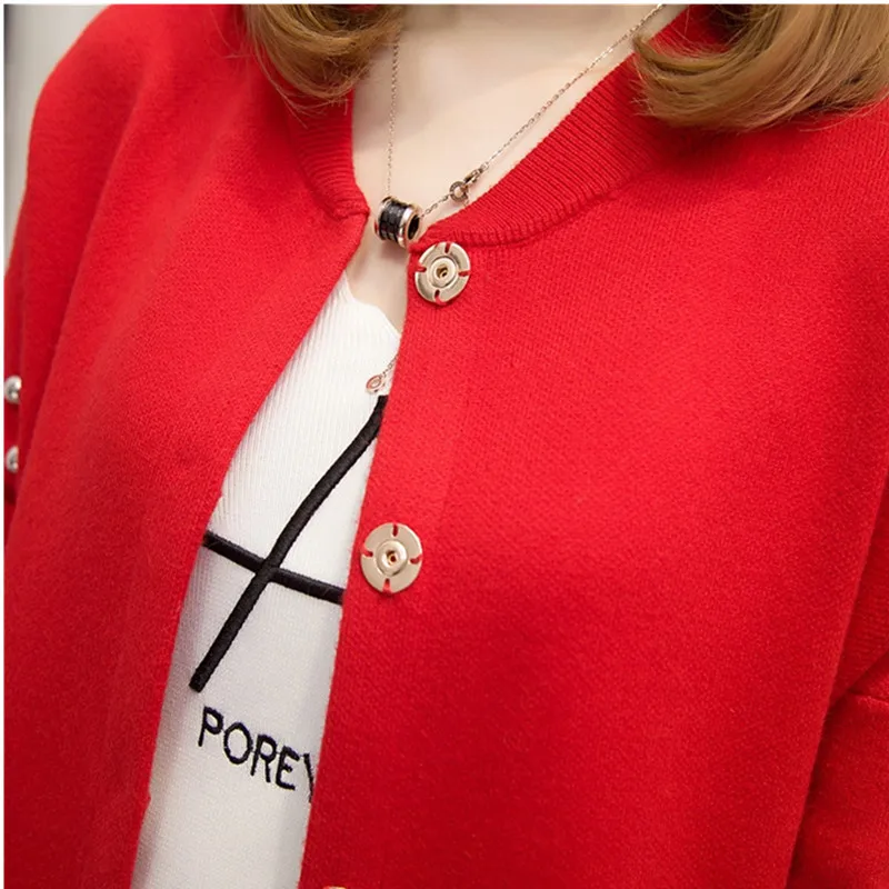 Женский кардиган средней длины однотонный свободный свитер с круглым вырезом и